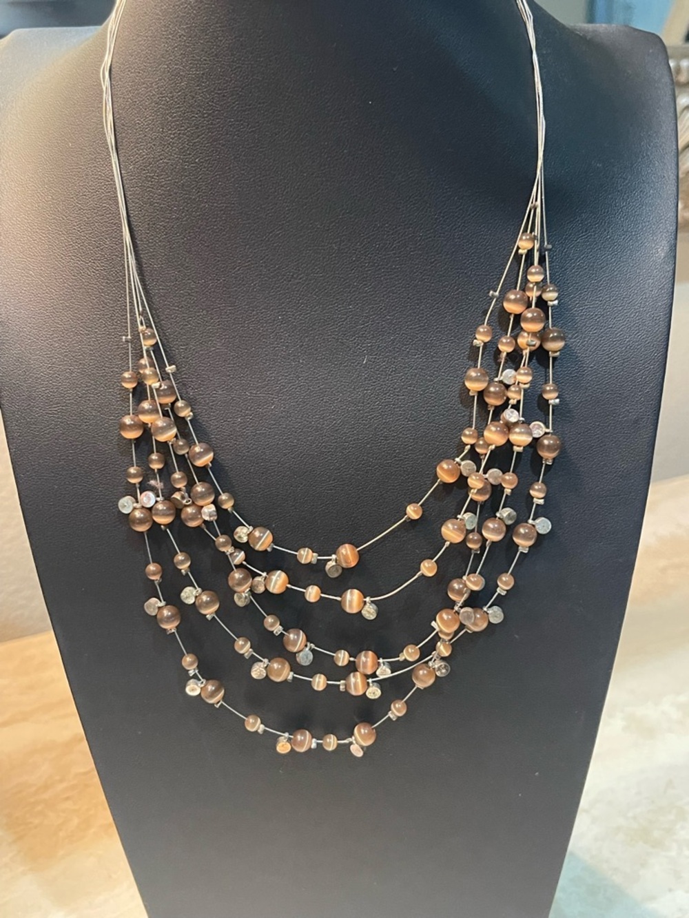 Multi-Strand Brown Beaded Statement Necklace